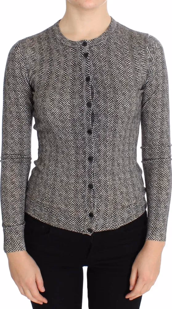 Dolce & Gabbana Black White Wool Top Cardigan Sweater