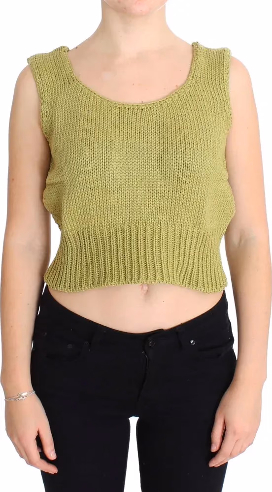 PINK MEMORIES Green Cotton Blend Knitted Sleeveless Sweater