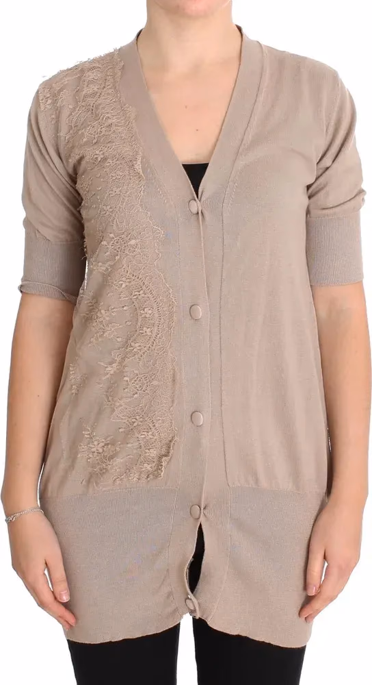 PINK MEMORIES Pink Lace Cotton Cardigan Sweater