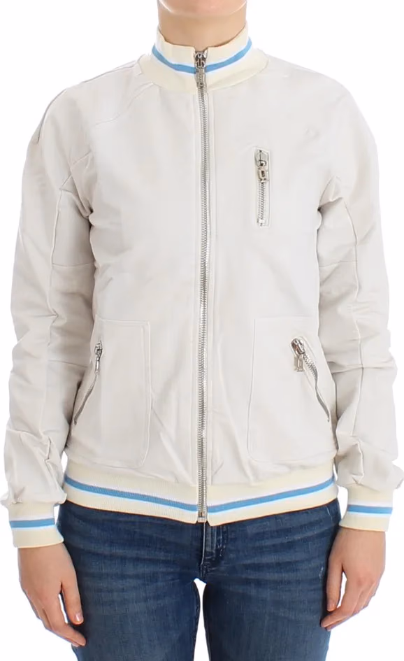 John Galliano White Mock Zip Cardigan Sweatshirt Sweater