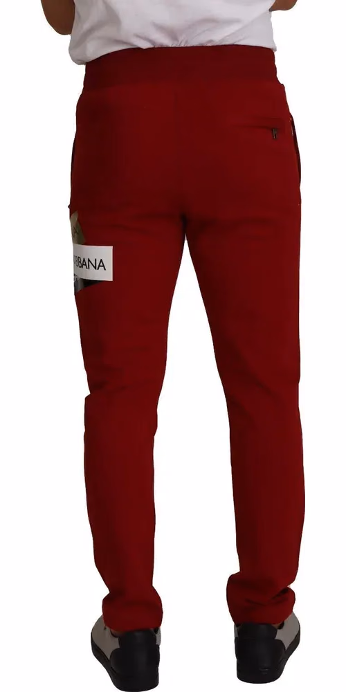 Dolce & Gabbana Red Cotton Logo Patch Sweatpants Jogging Pants