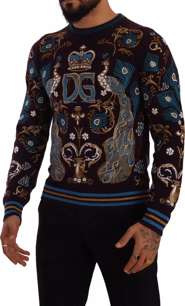 Dolce & Gabbana Bordeaux Cashmere DG Crown Embroidered Sweater