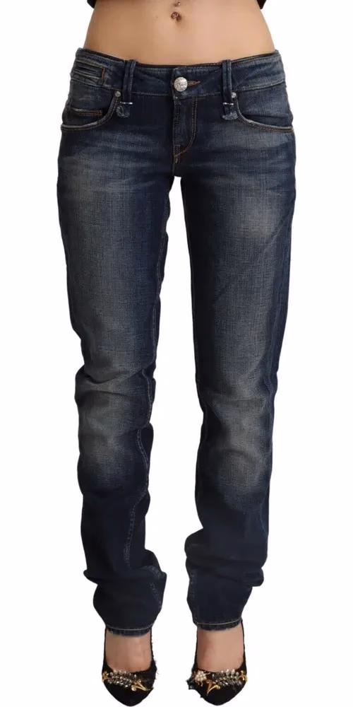 Acht Dark Blue Washed Cotton Skinny Denim Low Waist Jeans