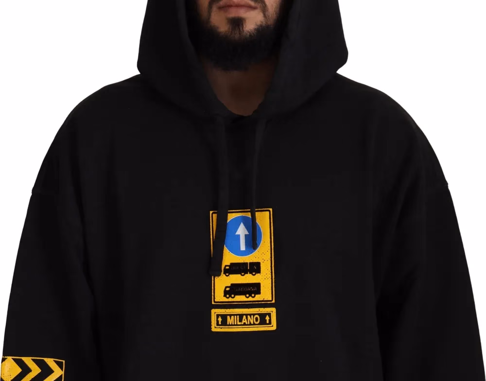 Dolce & Gabbana Black Cotton Hooded DG Shield Pullover Sweater
