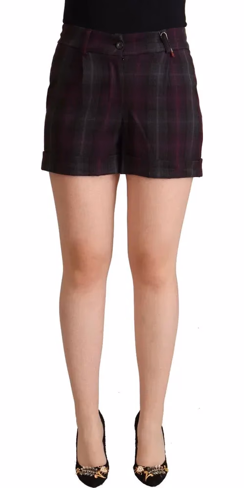 BENCIVENGA Multicolor Checkered Mid Waist Folded Hem Shorts