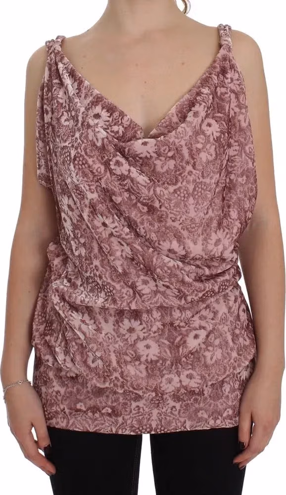 Exte Pink Floral Print Viscose Silk Blouse Top