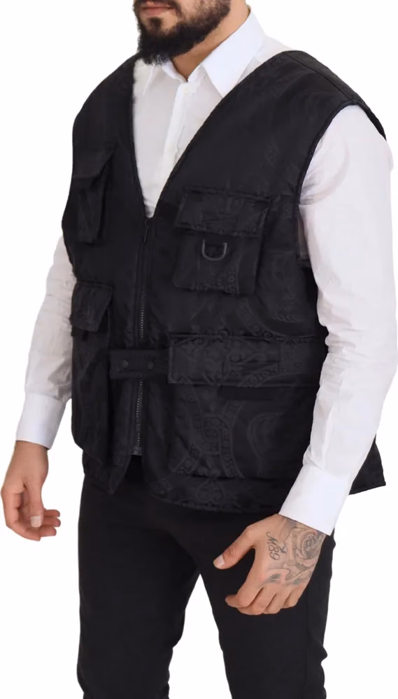 Dolce & Gabbana Black Nylon Full Zip Sleeveless Jacket