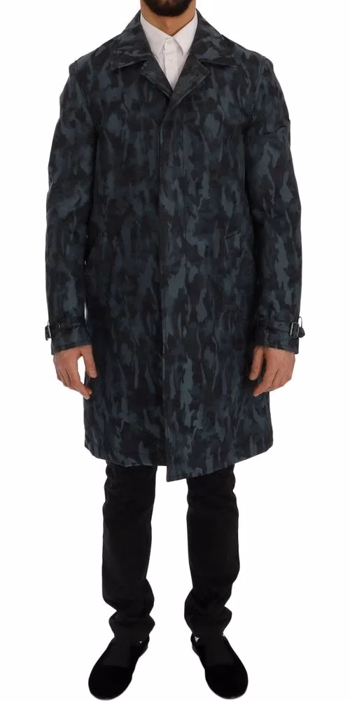 Dolce & Gabbana Blue Camouflage Trench Trench