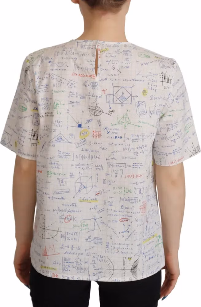 Dolce & Gabbana White Cotton Algebra Print Short Sleeves Top