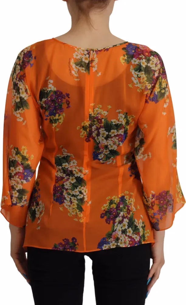 Dolce & Gabbana Orange Floral Print Long Sleeve Blouse