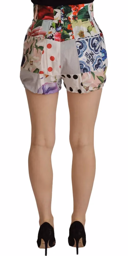 Dolce & Gabbana Multicolor Patchwork High Waist Cotton Shorts