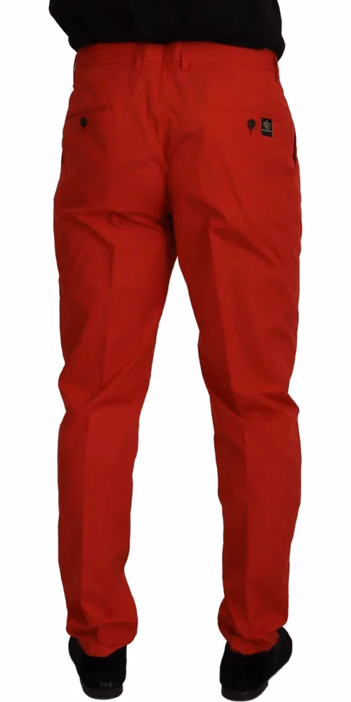 Dolce & Gabbana Red Cotton Slim Fit Trousers Chinos Pants