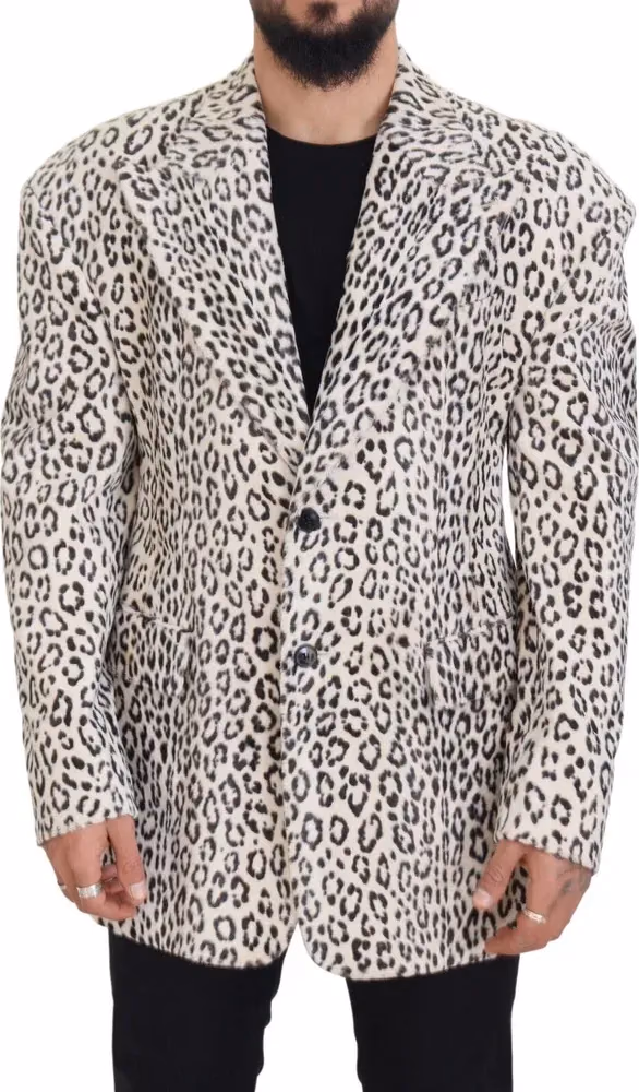 Dolce & Gabbana White Leopard Single Breasted Coat Blazer