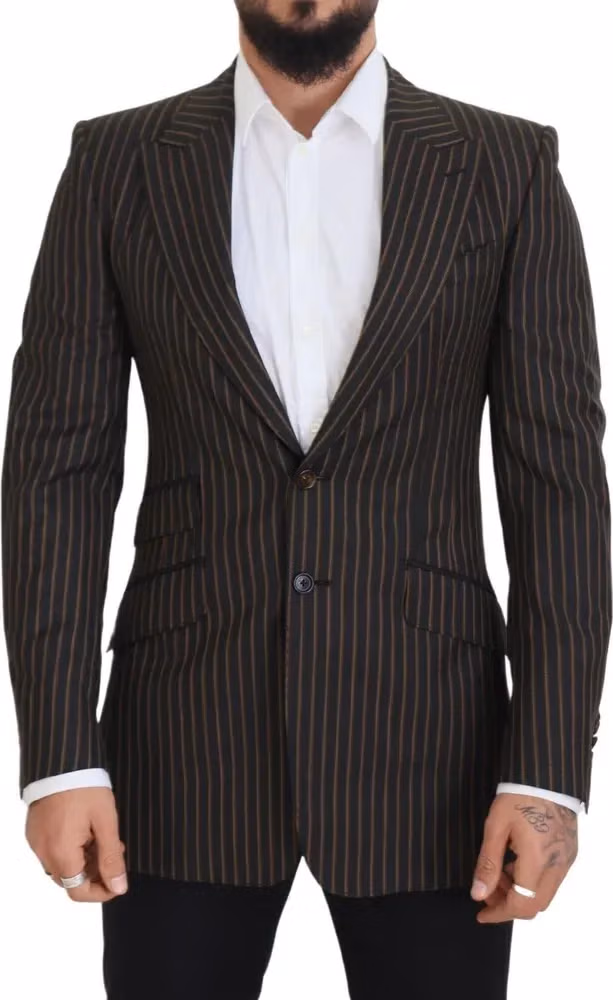 Dolce & Gabbana Black Brown Stripes Single Breasted Blazer