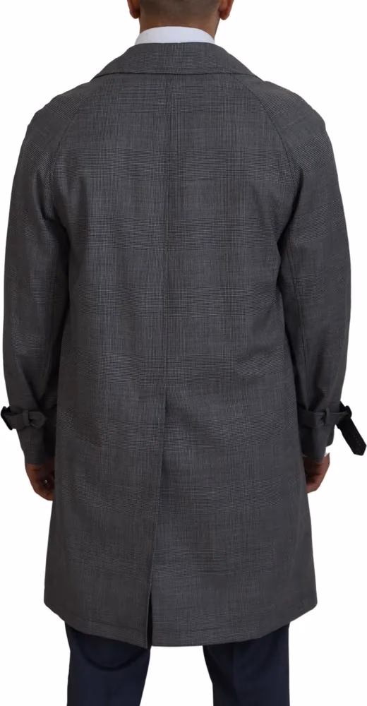Dolce & Gabbana Gray Wool Plaid Long Trench Coat Jacket Trench Coat Jacket