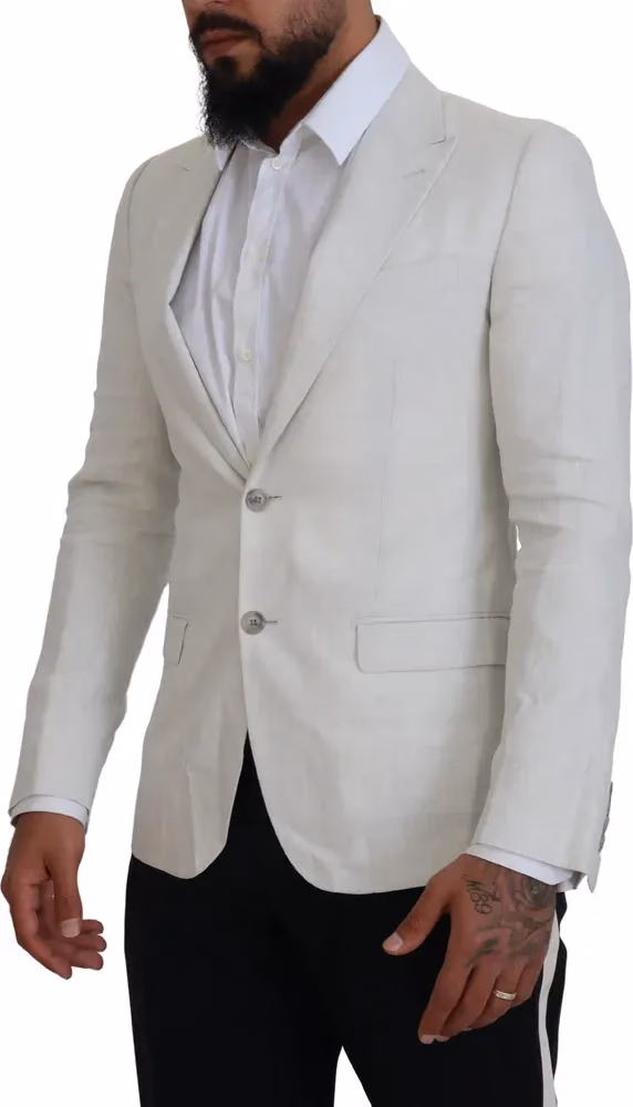 Dolce & Gabbana White Linen Slim Fit Jacket Blazer