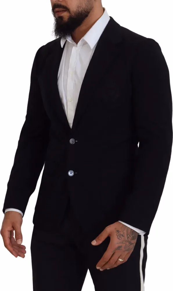 Dolce & Gabbana Black Wool Crown Slim Fit Jacket Blazer