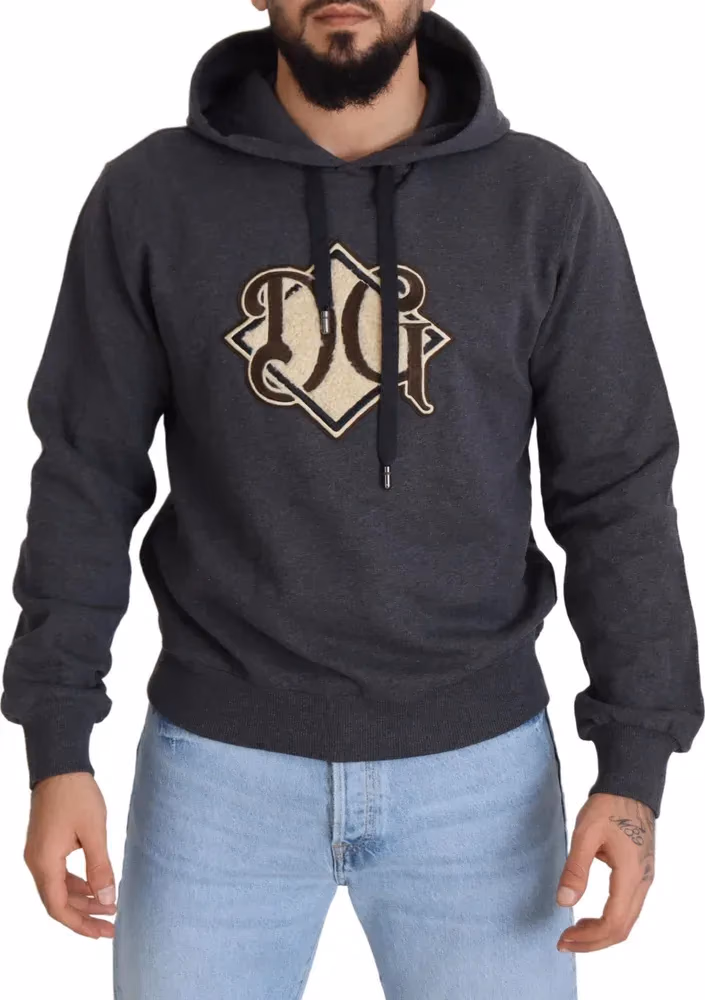Dolce & Gabbana Gray Logo Cotton Hooded Sweatshirt Sweater