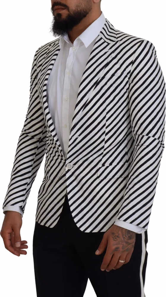 Dolce & Gabbana White Black Striped Slim Fit Jacket Blazer