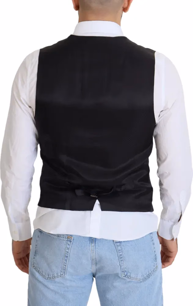 Dolce & Gabbana Dark Blue Wool Stretch Waistcoat Formal Vest