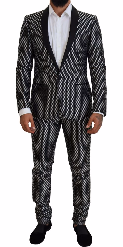 Dolce & Gabbana Black White Silk MARTINI Slim Fit Suit