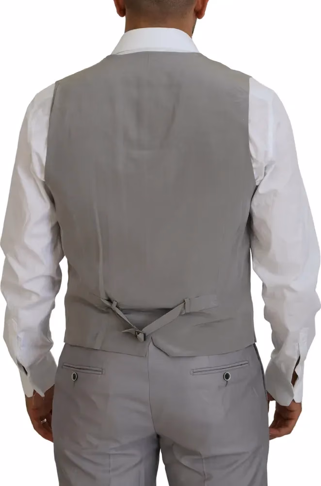 Dolce & Gabbana Silver Wool Silk 3 Piece Slim Fit Suit