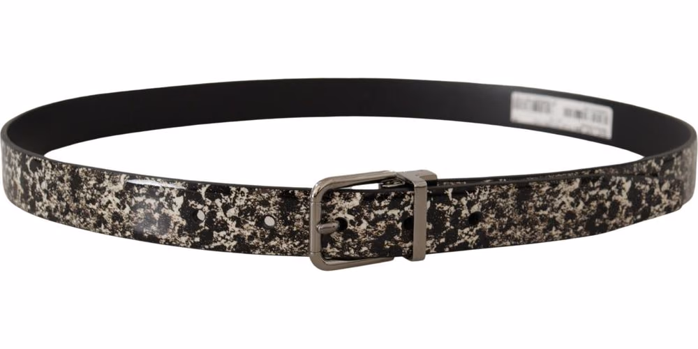 Dolce & Gabbana Black Marble Print Leather Silver Logo Buckle Belt