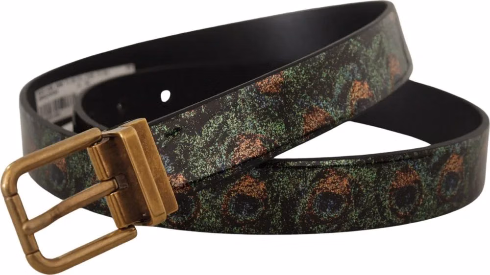 Dolce & Gabbana Multicolor Leather Vernice Pavone Bronze Metal Belt
