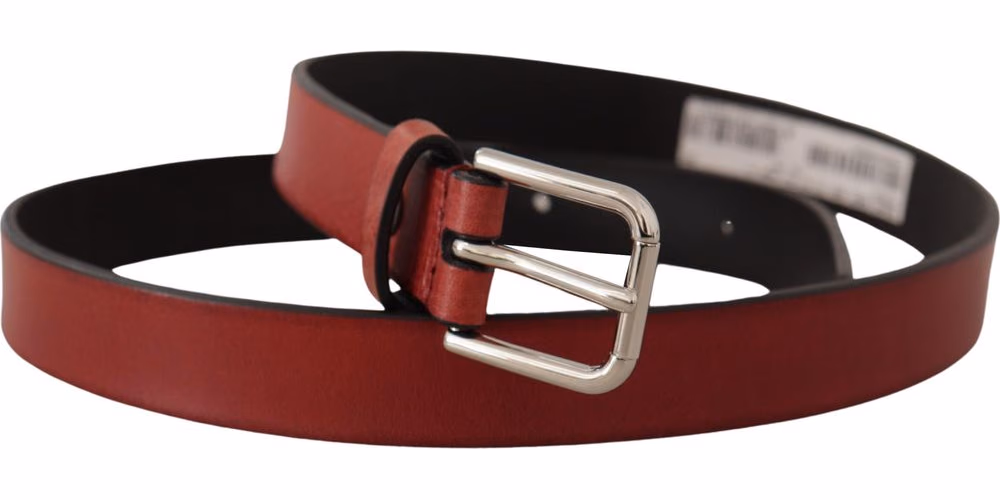 Dolce & Gabbana Maroon Vitello Leather Silver Metal Belt