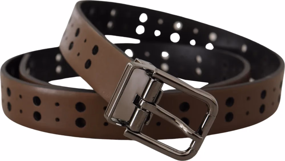 Dolce & Gabbana Dark Brown Perforated Leather Metal Belt