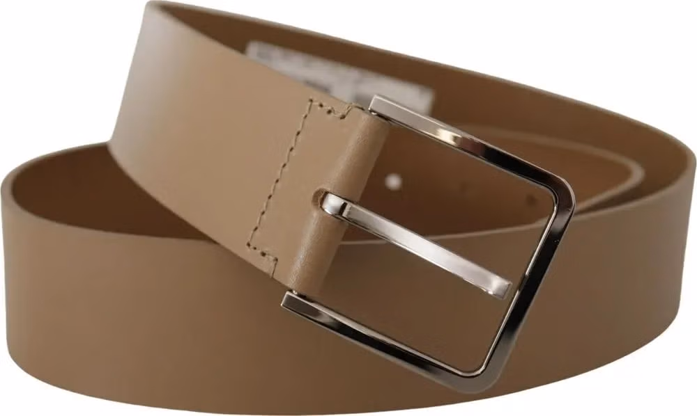 Dolce & Gabbana Beige Calf Leather Wide Silver Metal Belt