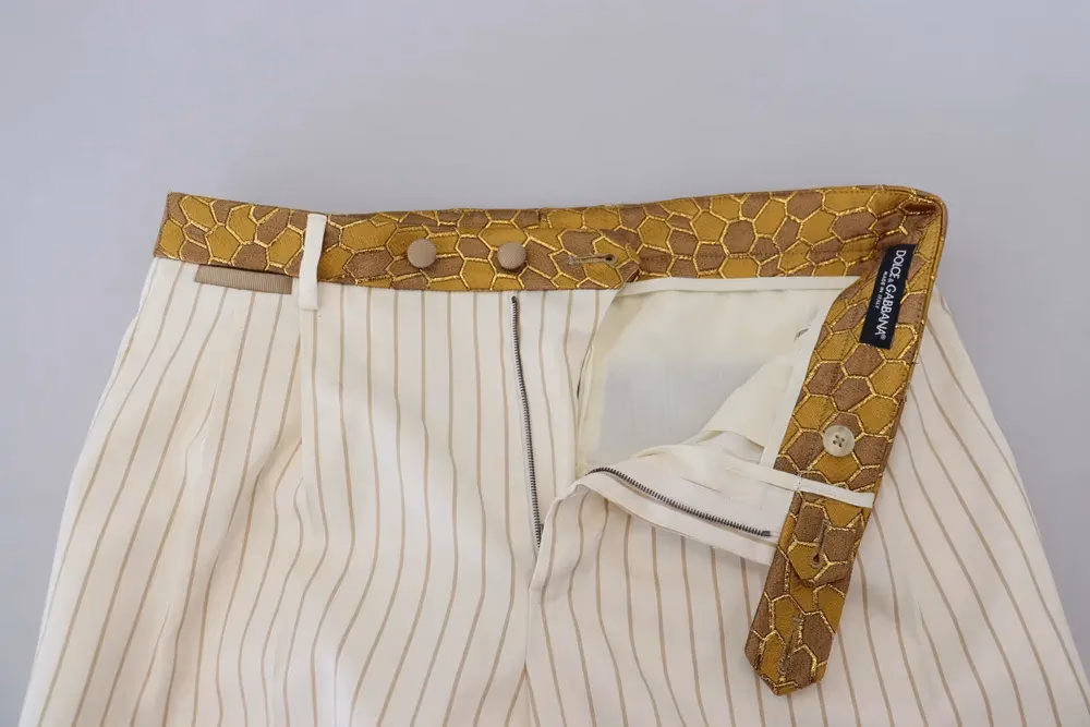 Dolce & Gabbana Off White Gold Striped Tuxedo Slim Fit Suit