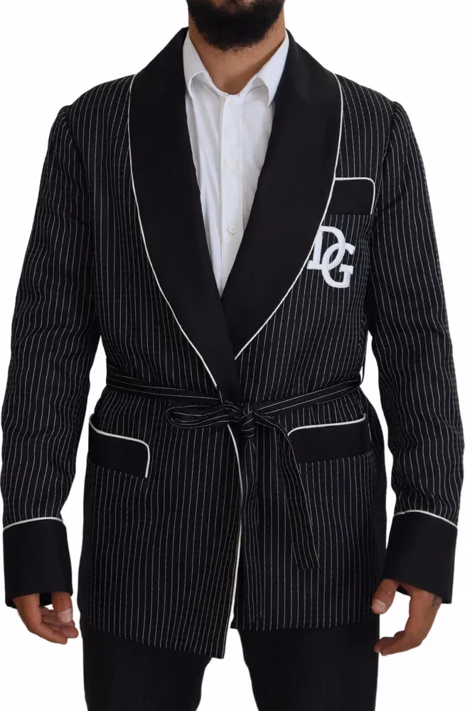 Dolce & Gabbana Black Robe Striped DG Patch Jacket Men Blazer