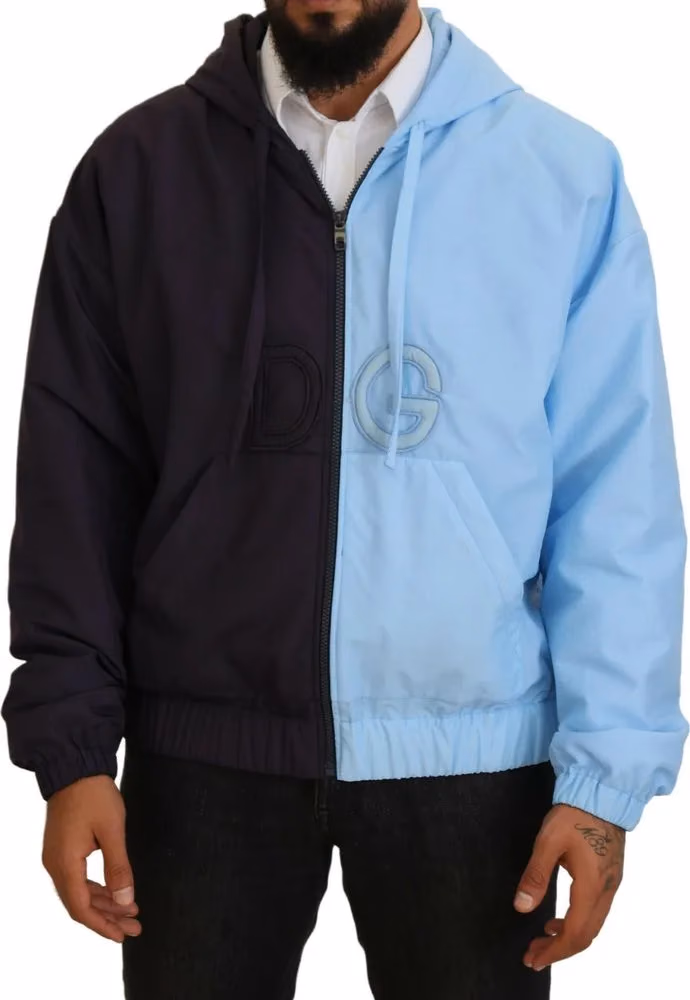 Dolce & Gabbana Black Blue DG Hooded Full Zip Men Jacket