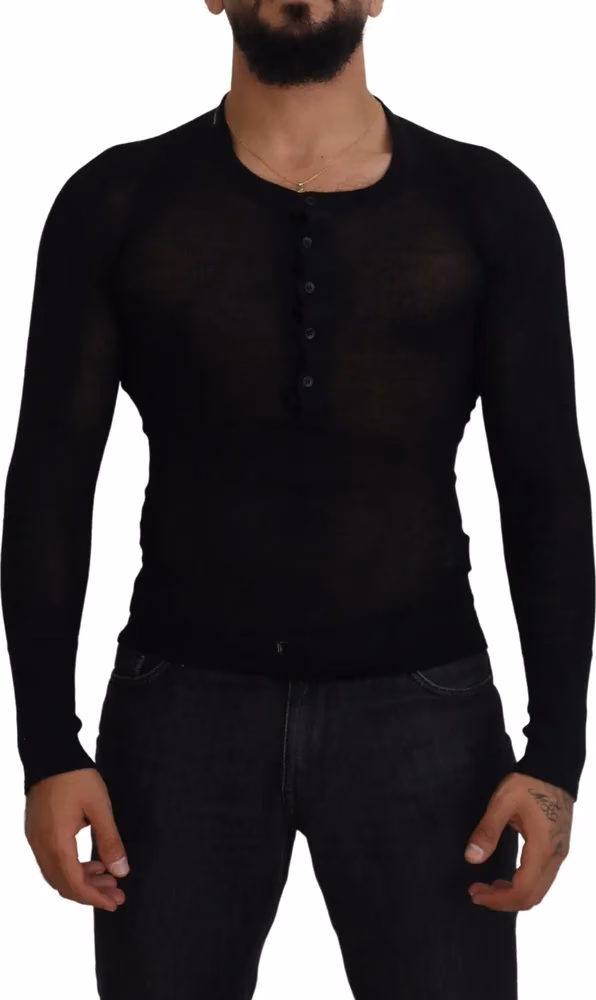 Dolce & Gabbana Black Cashmere Button Pullover Sweater