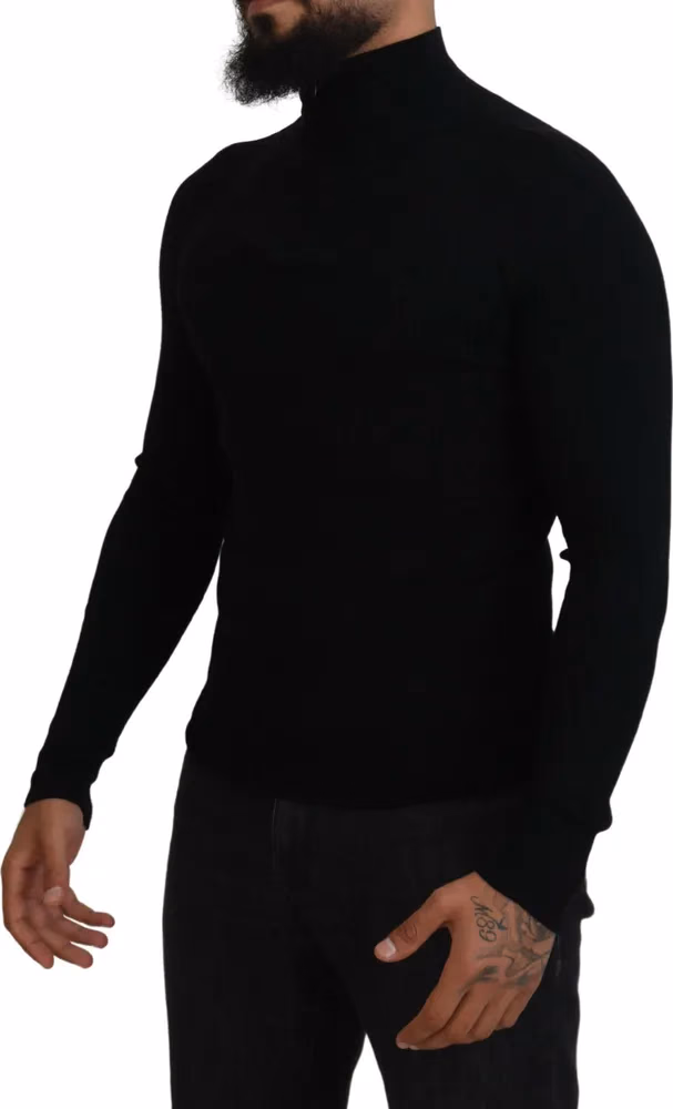 Dolce & Gabbana Black Half Zip Turtleneck Pullover Sweater