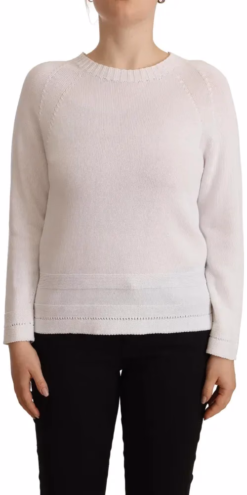 Alpha Studio White Long Sleeves Crewneck Pullover Sweater