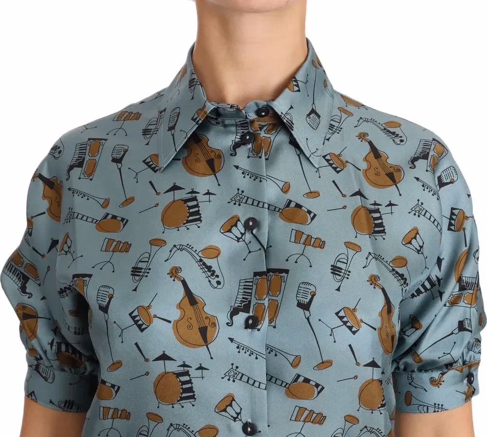 Dolce & Gabbana Multicolor Musical Instruments Silk Short sleeve Shirt