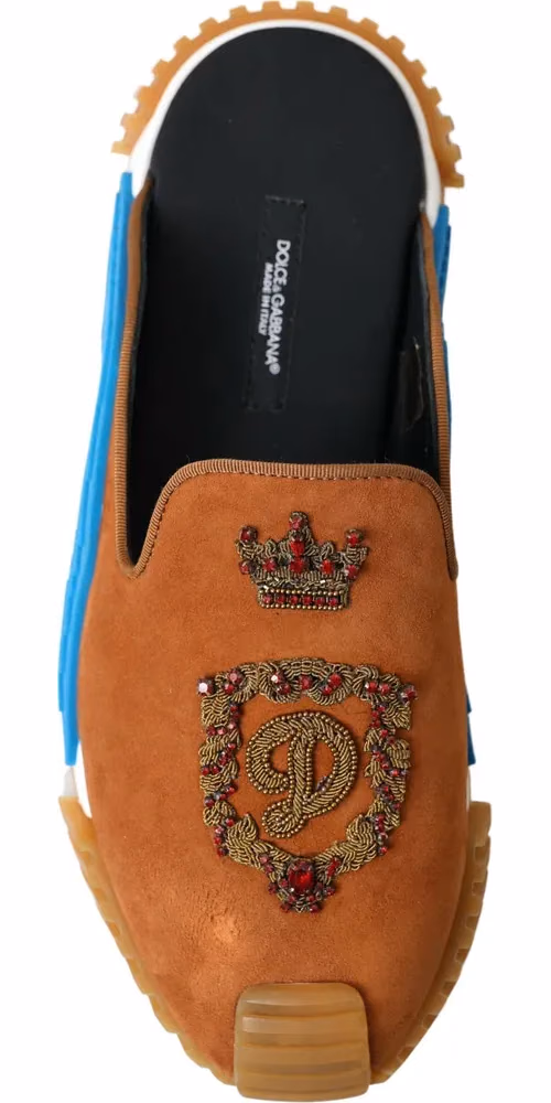 Dolce & Gabbana Brown Suede Crown Logo NS1 Slides Sandals