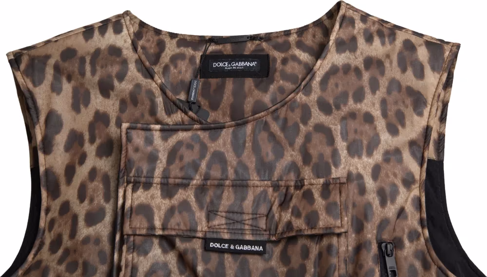 Dolce & Gabbana Brown Leopard Silk Sleeveless Sportswear