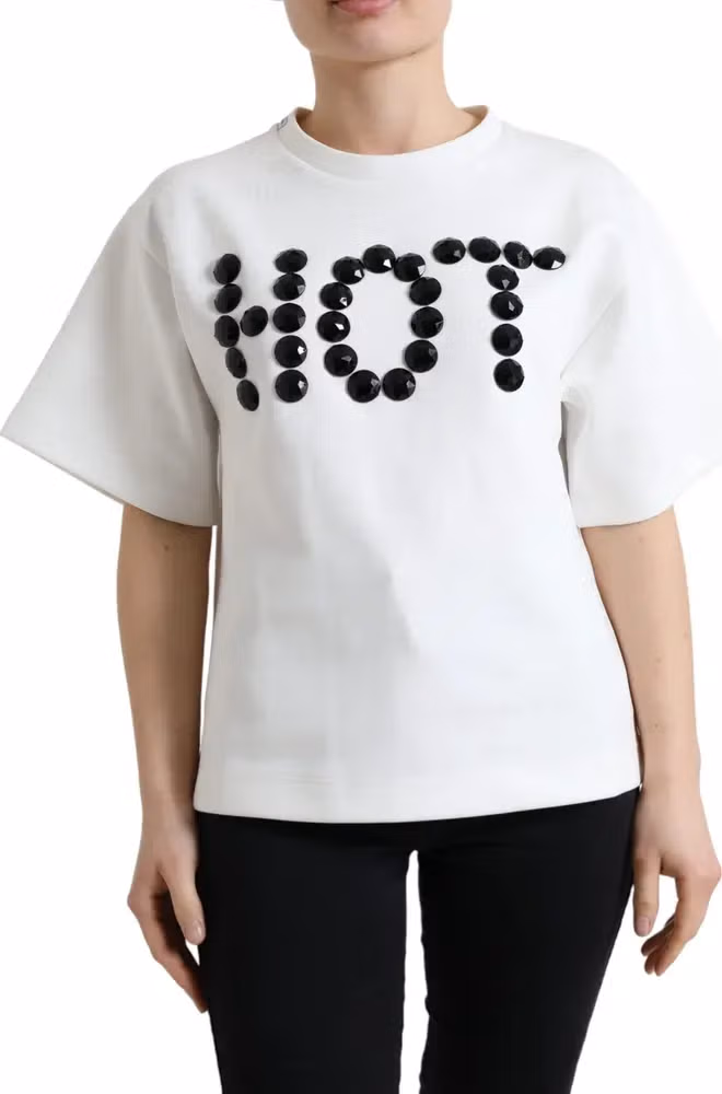Dolce & Gabbana T-shirt White Cotton Stretch Black HOT Crystal