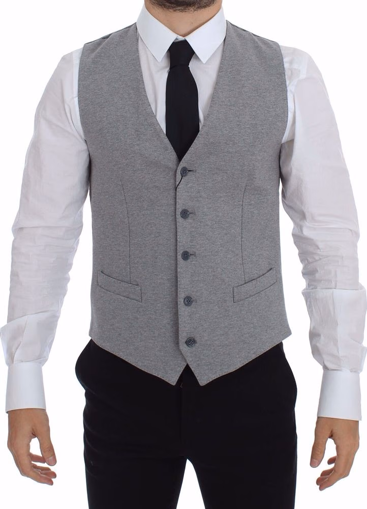 Dolce & Gabbana Gray Cotton Stretch Dress Vest Blazer