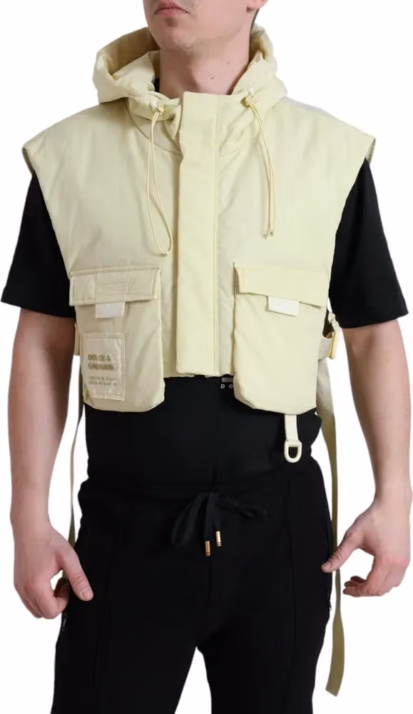 Dolce & Gabbana Yellow Nylon Hooded Sportswear Vest Jacket