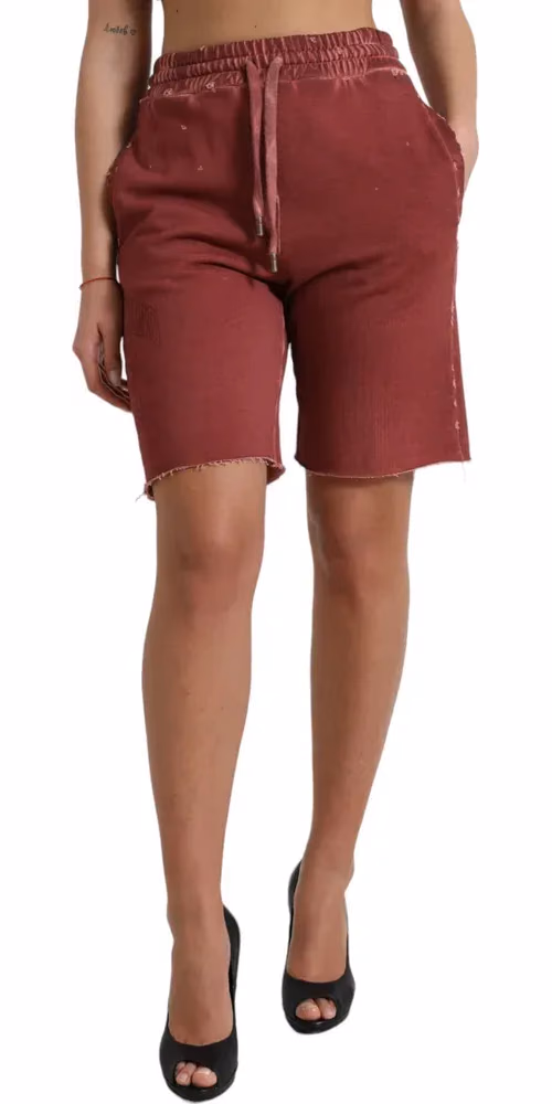 Dolce & Gabbana Maroon Cotton High Waist Sweatshorts Shorts