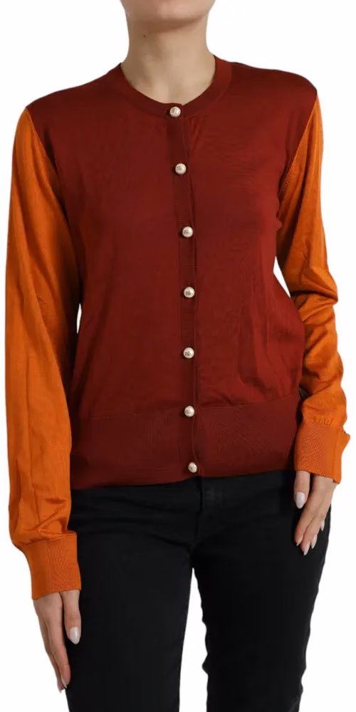 Dolce & Gabbana Multicolor Cardigan Color Block Silk Crewneck Sweater
