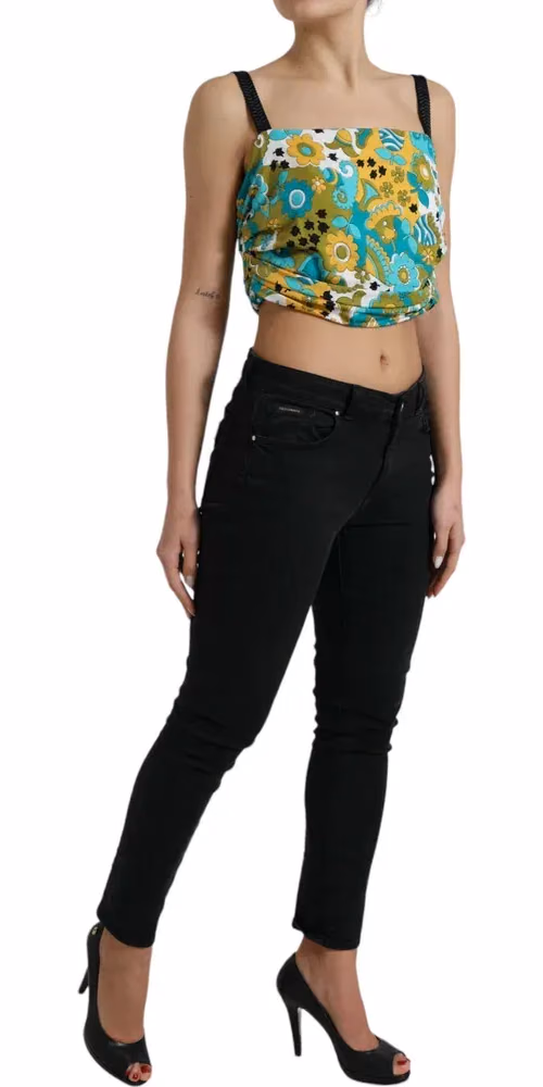 Dolce & Gabbana Multicolor Floral Sleeveless Cropped Top