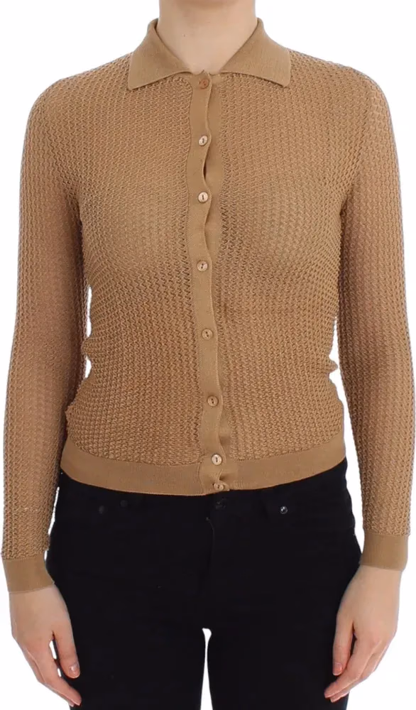 Dolce & Gabbana Beige Knitted Cotton Polo Cardigan Sweater