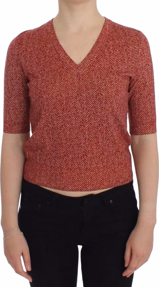 Dolce & Gabbana Red Wool Tweed Short Sleeve Sweater Pullover