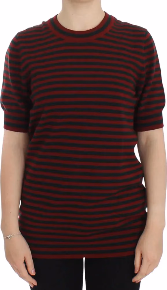 Dolce & Gabbana Red Gray Cashmere Short Sleeve Sweater