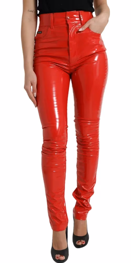 Dolce & Gabbana Shiny Red High Waist Skinny Pants